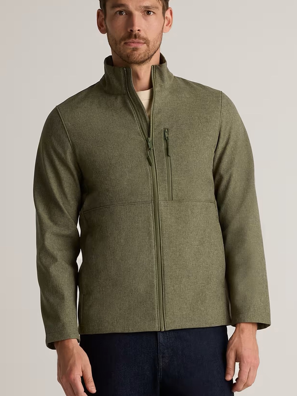 Quince Softshell Fleece-Lined Full-Zip Green Jacket Sz Large